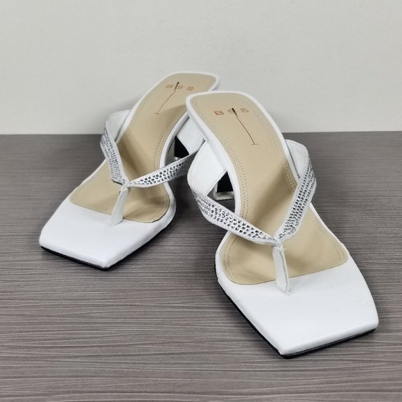Black Suede Studio Crystal Embellished Sandal, White Leather, Womens Size 7.5 - Picture 4 of 10